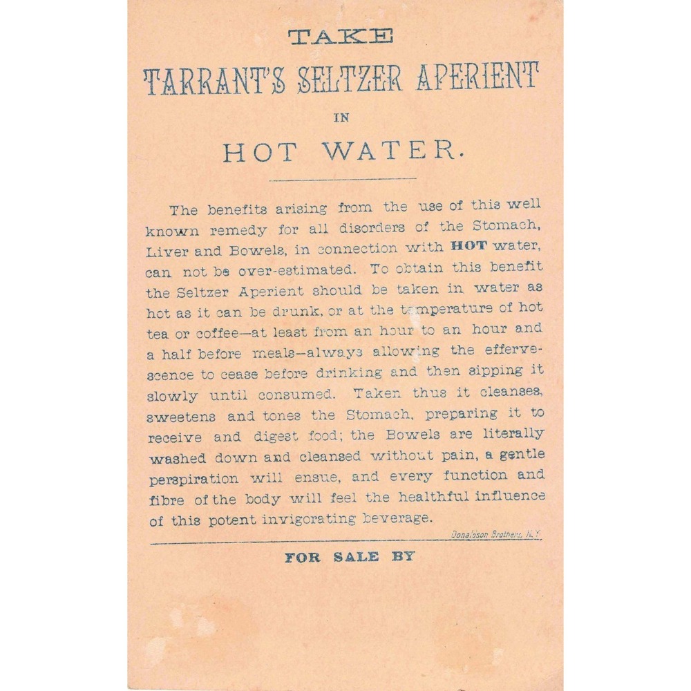Antique Victorian Trade Card Tarrant's Seltzer Aperient Donaldson Bros NY - Picture 2 of 2